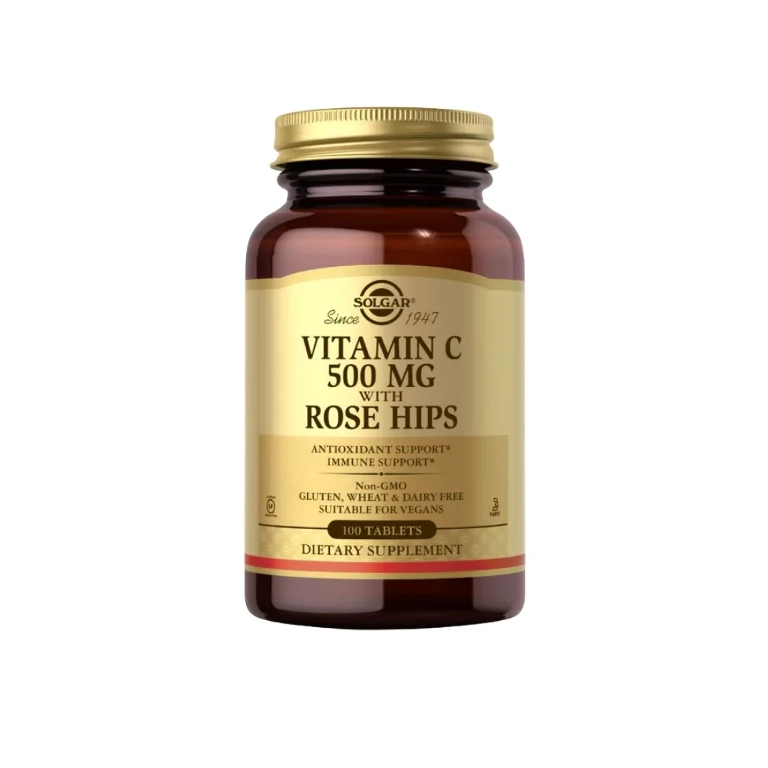 Vitamin C 500 mg with Rose Hips Tablets L/100V SOLGAR Tăng đề kháng và chống oxy hóa